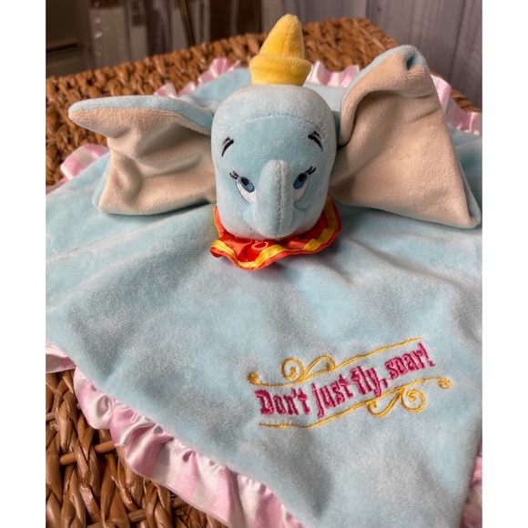 Disney Parks Dumbo Elephant Baby Lovey Blanket Plush Satin Toy Don’t Just Fly - Picture 2 of 11